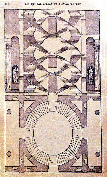 ▴ 法蘭索瓦一世熱愛並尊崇藝術家，請來達文西設計樓梯草圖，然而達文西的構想難度太高，最後僅以空心承重圓石牆代替。